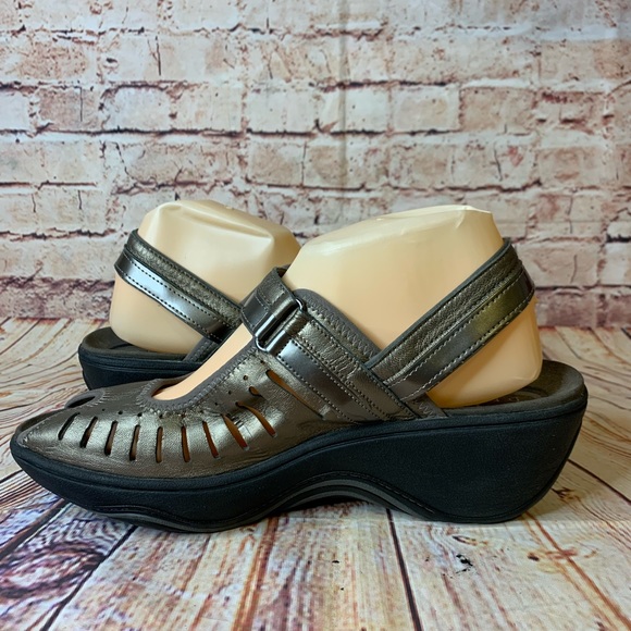 Privo By Clarks Peep Toe Slingback Wedge Sandals Pewter 9.5 - Picture 4 of 13